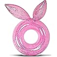 KASTWAVE Inflatable Bunny Pool Float Tube and Chairs - Luxurious Fun Lounger Filled with Sparkle Confetti, Cool Design Bunny Ears Water Swimming Ring Pool Floaties and Chairs for Beach, Lake & Pool