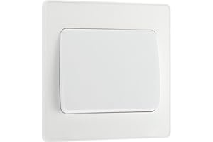 BRITISH GENERAL BG Electrical Single Wall Light Switch, Wide Rocker, 2 Way, Screwless Front Plate, Round Edges, Evolve, Pearlescent White, 20A, 16AX, PCDCL12WW