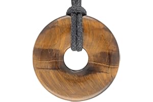 Lebensquelle Plus Tigerauge Edelstein Donut Ø 30 mm + Baumwollband | Edelstein Anhänger | Echte Heilsteinkette inkl. Band