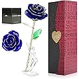LAMTOR 24K Gold Eternal Rose with Stand, Long Stem Dipped Real Rose Flower Romantic Gift for Her Women Mom Girlfriend Wife on Valentines Day/Mothers Day/Anniversary/Birthday - Forever Rose, Blue