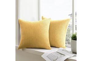 mosayt Funda Cojin 45x45 2 Piezas Amarillo Funda de Almohada de Pana a Rayas SúPer Suaves Decoración Moderna Fundas de Cojines Otoño para Sofá Salon de Estar Silla Cama Exterior Jardin