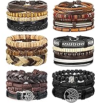Braccialetti Uomo In Pelle E Legno - Set 27/31 Pezzi, Regolabili, Stile Vintage - Per Casual, Festa, Regali - Foto 9