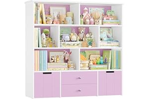 FOREHILL Mueble Almacenaje Juguetes, Mueble Organizador Juguetes, Estanteria Infantil, Estanteria Montessori, con 4 Cajones, 7 Compartimentos Abiertos, para Habitación Infantil, Salón (Lavanda)