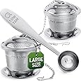 Apace Loose Leaf Tea Infuser (Set of 2) with Tea Scoop and Drip Tray - Ultra Fine Stainless Steel Strainer & Steeper (Silver, Large)