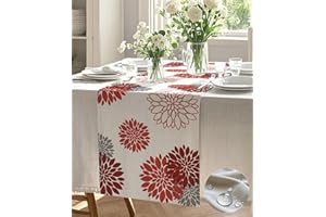 Vorysum Camino de Mesa Dalias Moderno Cocina Exterior Impermeable Camino de Mesa Rojo Hogar Decoración Manteles para Fiestas de Vacaciones Comedor 33x120 cm