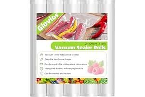 Glovios Sac Sous Vide Alimentaire, 5 Rouleaux 28cm x 300cm Film Sous Vide de Sacs de Qualité Commerciale, Sacs de Mise Sous Vide pour le Stockage, la Préparation des Repas ou le Sous-vide