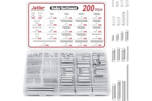 JatilEr 200 Stück Feder Zugfedern Sortiment, 20 Größen Federn Metall Spannfeder Spiralfedern Edelstahl Druckfedern Sortiment mit Box Sprungfeder Set Kit für Werkzeuge, Geräte, Handwerkzeuge, Auto