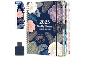 NEYSA Agenda 2025 Semainier Spirale de Janvier à Décembre 2025 (12 mois) A5 Agenda Scolaire Avec boucle de stylo,Règle Signet & Autocollants de plan (Bleu foncé)