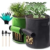 Hiveseen Pflanzsack, 45.5L + 31.8L Pflanztasche mit 3 Werkzeuge, Atmungsaktiv Vliesstoff Pflanzbeutel mit Fenster für Kartoff