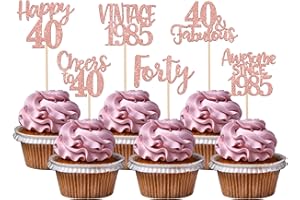 Xsstarmi 24 Pack Happy 40th Birthday Cupcake Toppers Glitter Forty 40 Fabulous Vintage 1985 Cupcake Picks for Cheers to 40 Year 40th Birthday Wedding Anniversary Party Cake Decorations Rose Gold