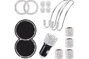 BSEICAL 15 Pezzi Accessori Auto Donna Decorazione, Accessori Auto Interno Brillantini, Tuning Auto Universali, Ricarica Caricatore USB/Ganci Poggiatesta/Sottobicchieri Universale Decorazioni Strass Set