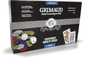 Grimaud multijeux Expert 78 Tarot, 2 Jeux de 54 Cartes, 6 dés et 72 jetons, À partir de 6 ans, Coffret façon Cuir Noir, 130007171