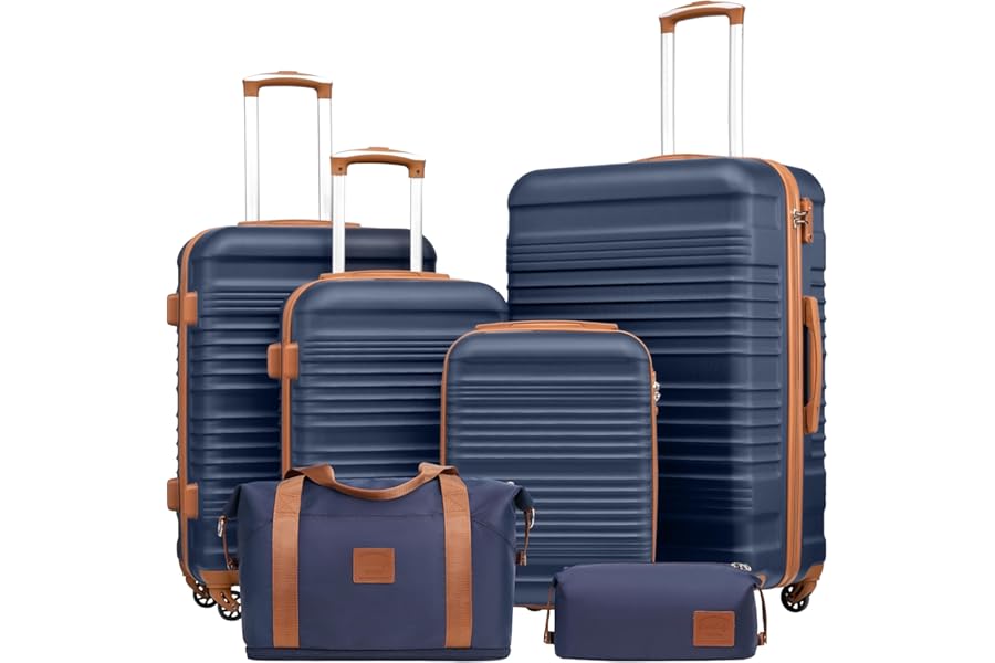 COOLIFE Suitcase Sets 6 Piece, Luggage Sets ABS Hard Shell, Durable Travel Luggage with Expandable Travel Duffels Bag ＆ Toiletry Bag Included TSA Lock and 4 Spinner Wheels for Travel, 16" 20" 24" 28"
