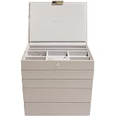 Boîte à Bijoux Stackable Classique Taupe - Organisateur à Compartiments Pour Bagues, Colliers, Montres - 18x12.5x23.5cm