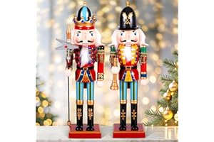 TEWWCEO 2 Piezas de Adornos de Cascanueces Navideños, 30CM Figuras Tradicionales, Soldado de Madera Decoración Para el Hogar, Fiesta o Navidad