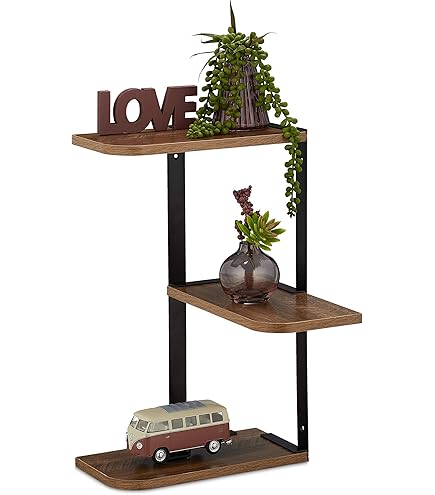 hi-home Set van 2 hoekwandplanken, rustieke houten wandopslag voor kinderkamer, boekenkast, schattig hangend hoekrek van hout voor badkamer, woonkamer, keukendecoratie, bruin