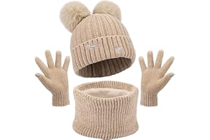 Maylisacc Set Berretto e Guanti Bambina dai 2 ai 5 Anni Invernale, Cappello e Guanti Lavorato a Maglia Ragazzo con Fodera in Pile a Doppio Strato