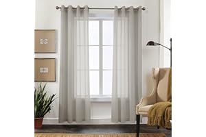 ‎CUCRAF CUCRAF Sheer Voile Transparente Gardinen in Leinenoptik mit Ösen Gardine aus Voile Polyester Ösenschal Wohnzimmer Fensterschal für Schlafzimmer 2er Set 140 X 225 cm (B x H), Hellgrau