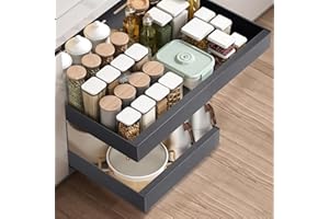 Pameil Pull out Cabinet Organiser, Slide out Drawers for Kitchen Cabinets, no Drill Adjustable Drawers, pull out Kitchen Storage,Cupboard Organiser that Requires no Drilling and Nailing (Dark gray)