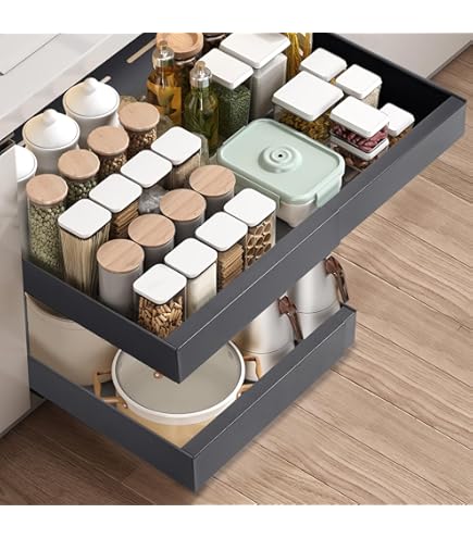 Organizer Küche Yawinhe Teleskopschublade,Verstellbare Breite Ausziehbarer Schrank Organizer, Kein Bohren, Für Küche, Unterschrank, Badezimmer, Schwarz Organizer Schublade