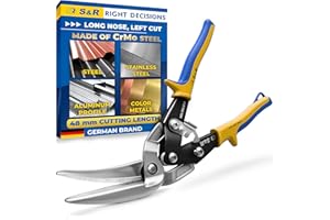 S&R Tin Snips Left Cut 280 mm – Continuous Sheet Metal Shears | Heavy-Duty CrMo Steel Blades, Induction Hardened 60–62 HRC | Ergonomic Non-Slip Handles, Safety Lock, 48 mm Cutting Capacity