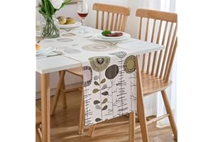 DECORMOMMT Camino de Mesa Gris Flores Girasol Moderno Sala Resumen Arte Camino de Mesa Lino Mantel Decoración Mesa de Comedor para Vacaciones De Fiesta de Boda Reunirse Deco Exterior Primavera Verano 40 x 140CM