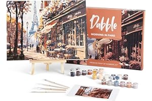 Dabble™ Premium-Set „Malen nach Zahlen“ für Erwachsene und Anfänger. Mit Zubehör: Leinwand, Rahmen, Acryl-Farben, Pinsel, Blumen, Pflanzen - Morning in Paris