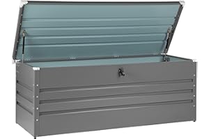 Beliani Coffre de Rangement Extérieur 165 x 70 cm 600 Litres en Acier Galvanisé Gris Idéal pour les Accessoires de Jardin Durable et Décoratif