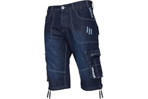 ZE ENZO Enzo Mens Combat Shorts Cargo Pockets Casual Knee Length Jeans Denim Pants
