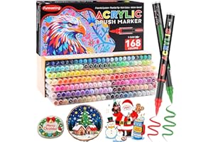 Funnasting Acrylic Paint Pens, 168 Colours Acrylic Brush Markers, Water-based Colouring Pens, Paint Pen for Rock Painting, Stone, Ceramic, Metal, Paper, Glass, Fabric, Wood