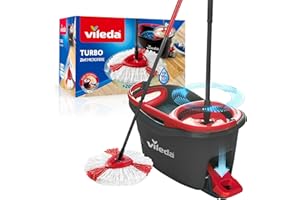 Vileda Turbo Wischmopp Komplett Set , Bodenwischer mit Teleskopstiel, Mikrofaser Moppkopf mit Kraftfasern und Eimer mit Power