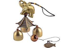 YODOOLTLY Glückliches Windspiel - Feng Shui Windspiel Outdoor Glücksbringer Hänger mit 3 Metallglocken Windglocken für Garten, Haus, Terrasse, Hof (Elefant)