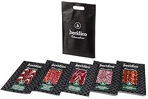 BERIDICO Pack de 5 sobres Loncheados Ibéricos: Jamón Cebo de Campo+Paleta Cebo de Campo+Lomo Cebo de Campo+Chorizo Ibérico Extra+Salchichón Ibérico Extra. Extremadura. BERÍDICO. 500 g en total