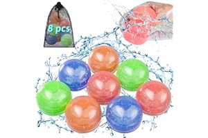 ALAFLY 8 Pack Reusable Water Balloons [One Hand Quick Fill] Dual-End Auto Sealing Pool Toy Water Balls for Kids/Adults, Summer Outdoor Beach Toys for Toddler Age 3+, Non-Magnets & Safe Fun