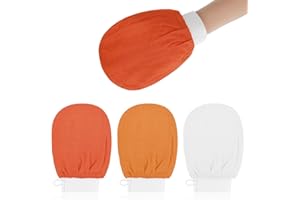 WY LIGHTING LEVEL Exfoliating Gloves, 3Pcs Body Scrub Glove Bath SPA Exfoliating Mitts, Dual-Sided Deep Clean Exfoliation Scrubbing Mitt, Dead Skin Remover Glove Deep Body Scrubber for Women and Men(Orange)