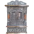 Bit-Chu Handcrafted Designs Wooden Mandir with Aluminium & Copper Oxidized Home Temple/Ghar mandir/Pooja mandir for Home Size L- 12 inch x B- 6 inch (Silver & Bronze)