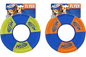 Nerf Dog Toss and Tug Ring Hundespielzeug, Fliegende Scheibe, leicht, langlebig und wasserabweisend, 22,9 cm Durchmesser, für mittelgroße/große Rassen, 2er-Pack, grün und orange