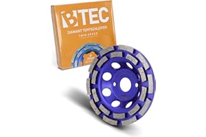 BTEC – Twin Speed Diamant Schleiftopf für Beton, Naturstein, Fliesenkleber, Granit, Estrich & Mauerwerk – Topfschleifer Ø 125 mm + Bohrung 22,23 mm – Schleifscheibe doppelreihig für Winkelschleifer