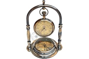 Hanzla Collection Maritim Kompass Basis Nautische Tischuhr Schiffsuhr Antik Messing Hängende Schreibtischuhr Victoria London Taschenuhr Vintage Dekorative Uhr für Ihre Liebsten & Hochzeitsgeschenk
