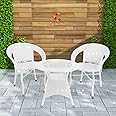 CORAZZIN Garden Patio Seating Chair and Table Set with Glass Balcony Outdoor Furniture with 1 Tables and 2 Chair Set (White), Rattan, 63 Cm, 63 Cm