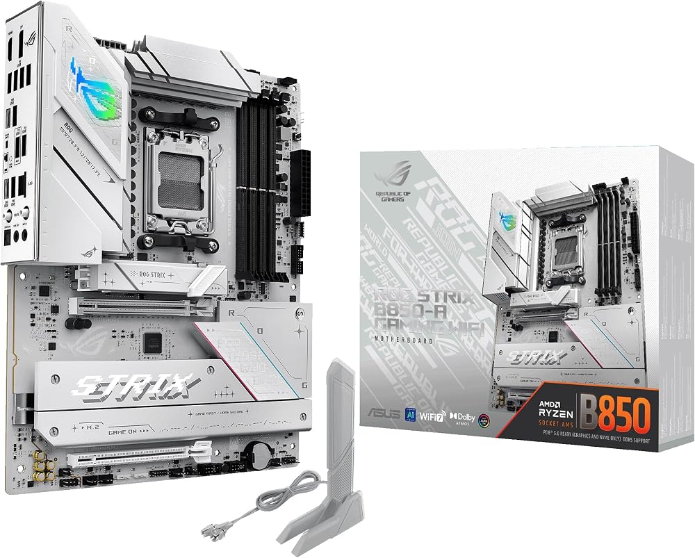 ASUS ROG STRIX B850-A GAMING WIFI WiFi7 AMD AM5 ATX Anakart | AMD B850 AM5 DDR5 8000 DP HDMI 4x M.2 USB3.2 Gen 2x2 WiFi 7 + BT AURA RGB 2.5Gbit LAN ATX 14+2+2 Güç Aşamaları, Q-design