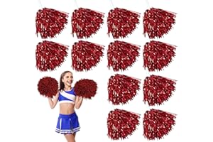 Leikurvo 12 pompones de animadora: pompones deportivos, pompones de animadora, pompones para eventos deportivos, juegos de pelota, bailes, fiestas de carnaval, color rojo