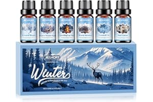 ‎AESHORY Aeshory 6 x 10 ml Winter Ätherische Öle Set Duftöle für Diffuser, Kerzenherstellung – Gefrorene Magie, Winterwunderland, Knisterndes Kaminfeuer, Warmer Pullover, Gefrostete Tanne, Heiße Schokolade
