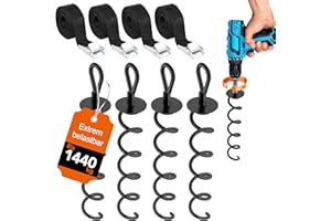 NewHabitat | 4X Erdanker Bodenanker aus Stahl inkl. Gurte | Erdanker Set für Trampolin, Zelt, Pavillion & Schaukel, 9-teiliges Set, Schwarz, 38cm