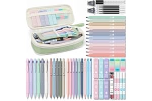 Four Candies 56 PCS Aesthetic School Supplies with Pencil Case, 6 Multicolor Pen, 12 Pastel Highlighters, 5 Gel Pens Black Ink, 9 Mechanical Pencils for Student Stationary Set Preppy Stuff (Green)