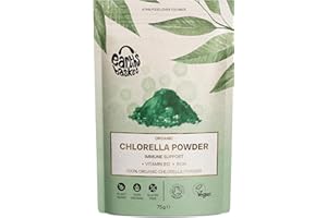 Earths Basket Organic Chlorella Powder (Cracked Cell Wall) - 100% Pure Chlorella Vulgaris - Rich in Vitamin B12 & Iron for Immune Support & Detox - Sustainably Grown in Freshwater Ponds - 75g