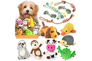 LEGEND SANDY Lot de 12 Jouets couineurs pour Chiens de Petite Taille, Jouets à mâcher pour Chiots pour la Dentition, Jouet en Corde et Animaux en Peluche Mignons