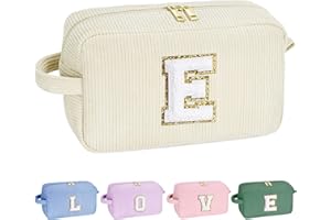 Parima Personalisierte Kosmetiktasche für Mädchen und Frauen - Beige Reiseutensilien mit Buchstaben E - Geburtstagsgeschenk für Freund