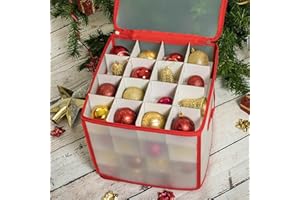 EUNEWR Scatola Porta Palle di Natale,Scatola Portaoggetti Pallina di Natale per 64 Palline,Contenitore per Ornamenti Addobbi con Maniglia e Cerniera 30x30CM