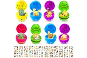 Sinaikepoo 8 Stück Pokmen Ostereier zum Befüllen mit Cartoon Figuren, Befüllbare Ostereier, Plastik Ostereier mit Spielzeug Gefüllte Ostereier, 3D Sticker Kinder Ostergeschenke Kinder